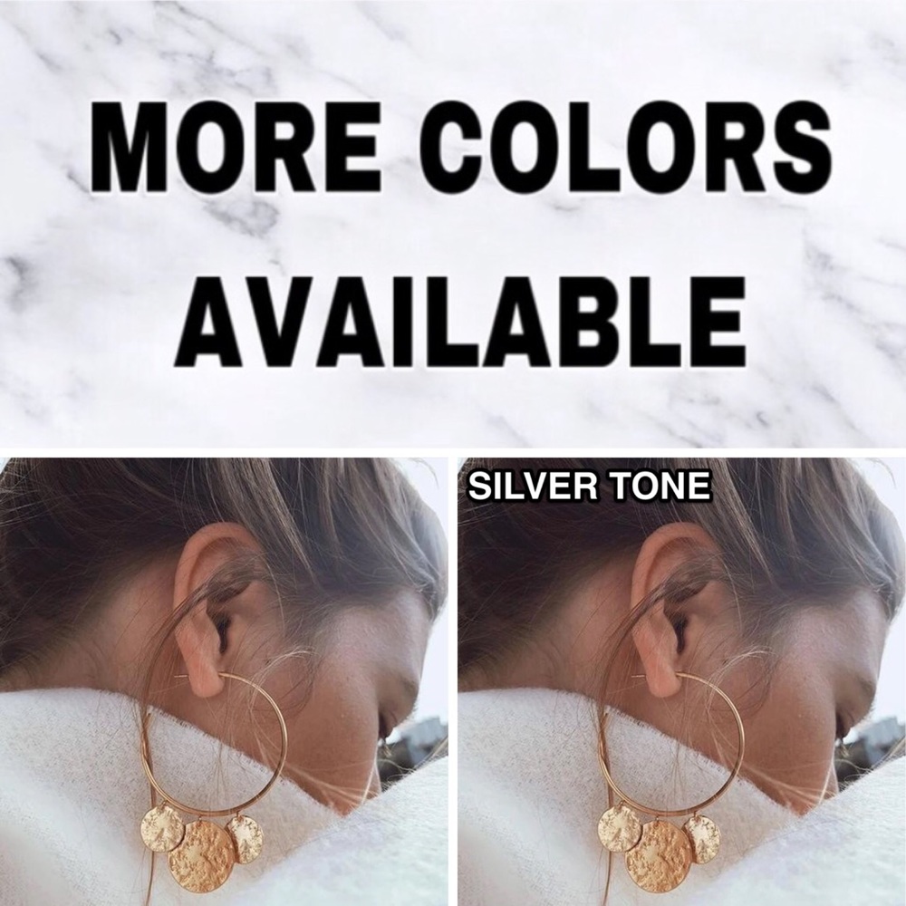 ⚜️[𝟯/$𝟮𝟴]⚜️Big Gold Coin Posh Hoop Earrings NEW - Picture 7 of 9